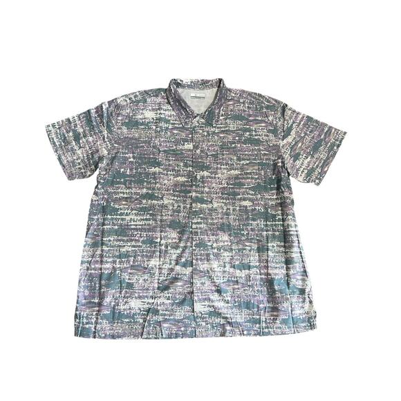 Columbia PFG Mens XL Purple Green Fish Print Button Down Short Sleeve Shirt - Picture 1 of 7